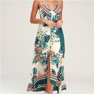 Lulu's Getaway Beige Floral Print Maxi Dress Size small